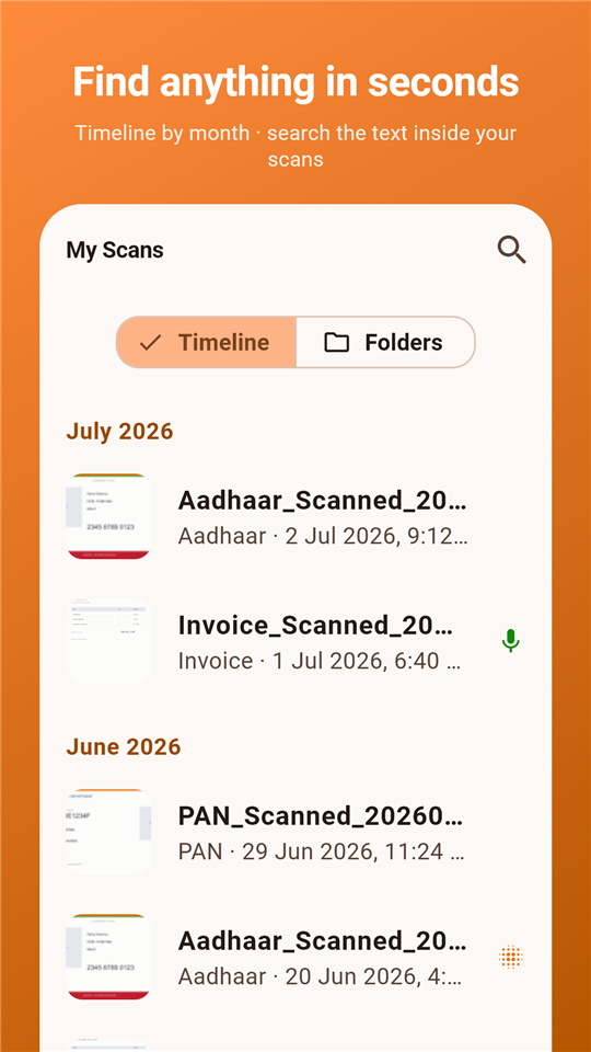 ScanSathi library with auto-sorted folders and search